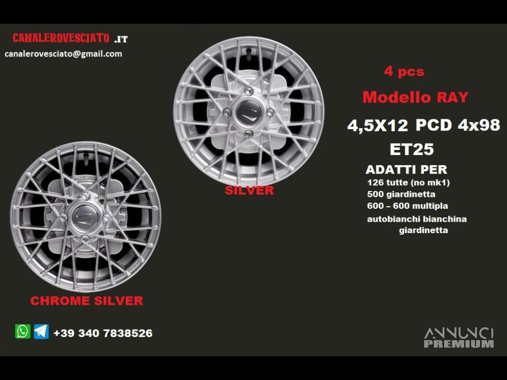 Cerchi ray silver 4,5x 12 4x98 fiat 126 600 900 - 1
