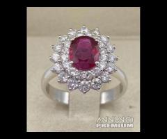 ANELLO ORO DOPPIO GIRO DIAMANTI E RUBINO NATURALE - 6