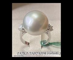 ANELLO ORO 18kt. DIAMANTI E GRANDE PERLA AUSTRALIA