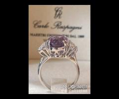 ANELLO ORO 18kt. CON DIAMANTI ED AMETISTA NATURALE