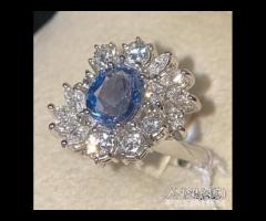 Anello certificato diamanti e zaffiro ceylon