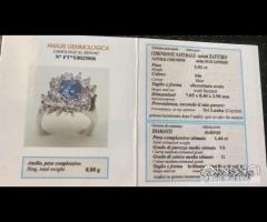 Anello certificato diamanti e zaffiro ceylon - 7