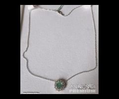 COLLANA ORO BIANCO 18 kt. DIAMANTI E SMERALDO