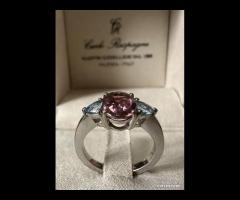 ANELLO ORO 18kt. TOPAZI AZZURRI E TORMALINA ROSA