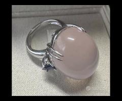 ANELLO ORO 18kt. CON ZAFFIRI GOCCE E QUARZO ROSA