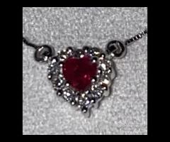 COLLANA CUORE ORO 18kt. DIAMANTI E RUBINO NATURALI