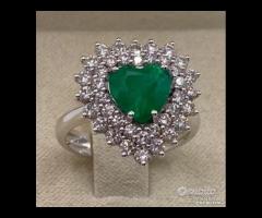ANELLO CUORE ORO 18kt. DIAMANTI SMERALDO COLOMBIA