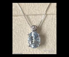 COLLANA ORO 18kt. DIAMANTI ED ACQUAMARINA OVALE