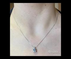 COLLANA ORO 18kt. DIAMANTI ED ACQUAMARINA OVALE