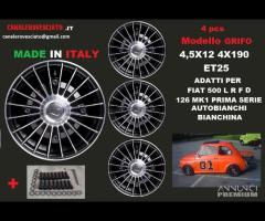 Cerchi grifo nero4,5x 12 4x190  fiat 500 l f r