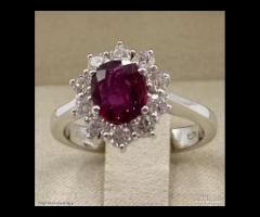 ANELLO ORO 18kt. DIAMANTI E RUBINO NATURALE CERT.