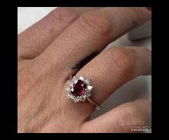 ANELLO ORO 18kt. DIAMANTI E RUBINO NATURALE CERT.