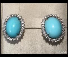ORECCHINI ORO 18kt. DIAMANTI E TURCHESI NATURALI