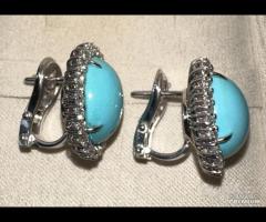 ORECCHINI ORO 18kt. DIAMANTI E TURCHESI NATURALI