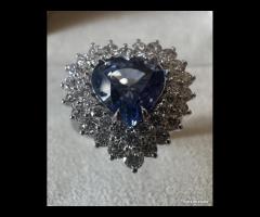 ANELLO CUORE ORO 18kt. DIAMANTI E ZAFFIRO CUORE