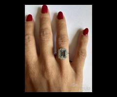 ANELLO ORO 18kt. DIAMANTI ED ACQUAMARINA SMERALDO - 6