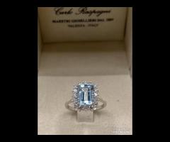 ANELLO ORO 18kt. DIAMANTI ED ACQUAMARINA SMERALDO - 7