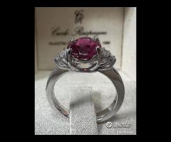 ANELLO ORO 18kt. CON DIAMANTI E TORMALINA ROSA