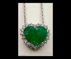 COLLANA ORO 18kt. DIAMANTI SMERALDO CUORE COLOMBIA