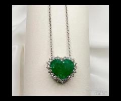 COLLANA ORO 18kt. DIAMANTI SMERALDO CUORE COLOMBIA