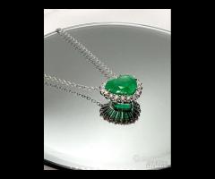 COLLANA ORO 18kt. DIAMANTI SMERALDO CUORE COLOMBIA
