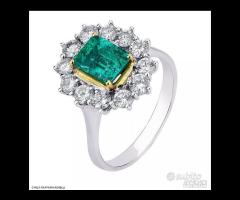 ANELLO ORO 18kt. DIAMANTI E SMERALDO CERTIFICATI