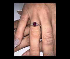 ANELLO ORO BIANCO 18kt. CON DIAMANTI E RUBINO - 7