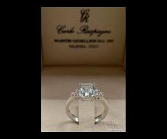 ANELLO ORO BIANCO 18kt. DIAMANTI ED ACQUAMARINA