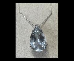 COLLANA ORO 18kt. DIAMANTE ED ACQUAMARINA GOCCIA