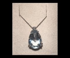 COLLANA ORO 18kt. DIAMANTE ED ACQUAMARINA GOCCIA