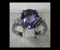 ANELLO ORO 18kt. DIAMANTI ED AMETISTA NATURALE