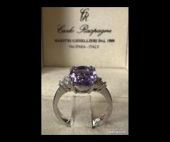 ANELLO ORO 18kt. DIAMANTI ED AMETISTA NATURALE