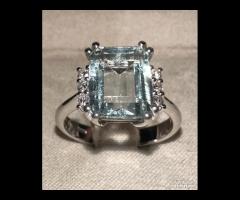 ANELLO ORO 18kt. DIAMANTI ED ACQUAMARINA NATURALE - 6