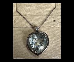 COLLANA CUORE ORO 18kt. DIAMANTE ED ACQUAMARINA
