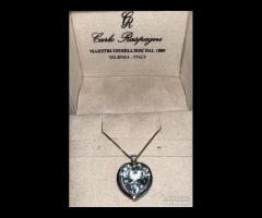 COLLANA CUORE ORO 18kt. DIAMANTE ED ACQUAMARINA