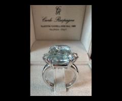 ANELLO ORO 18kt. DIAMANTI E GRANDE ACQUAMARINA