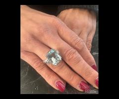 ANELLO ORO 18kt. DIAMANTI E GRANDE ACQUAMARINA - 6